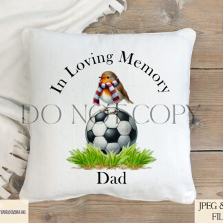 Robin Football Memorial Design Set featuring a robin perched on a football wearing a scarf, with plain and striped team-coloured scarves.