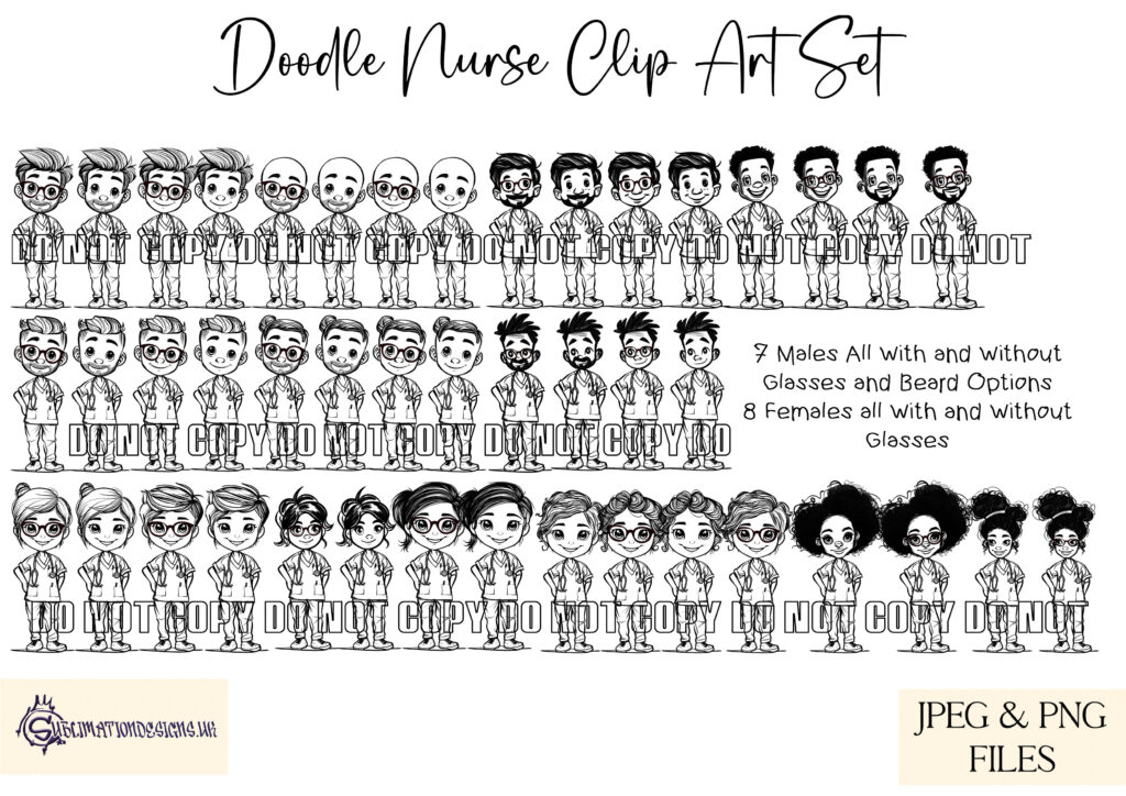 Medical Nurse Doodle Art Clip Art Set - SublimationDesignsUK
