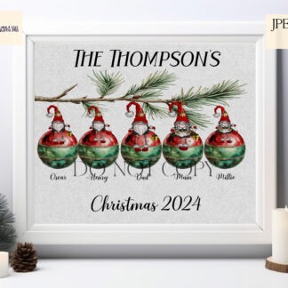 Christmas Gonk Gnome Bauble Family Clip Art Set with 11 designs, 3 backgrounds and mock-ups for baubles, cushions and festive sublimation