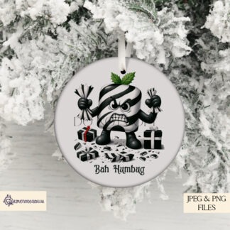 Mint Humbug Christmas Comedy Designs Set – 3 humorous festive designs with mock-ups for novelty T-shirts, mugs, and cards