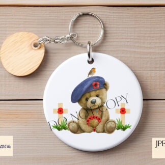 Remembrance Day Beret Bears Designs Set – 6 colour variations with mock-ups for mugs, t-shirts, keyrings and cushions