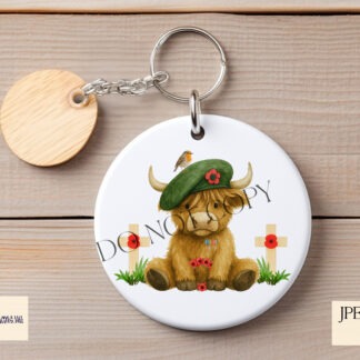 Remembrance Day Highland Cows with Berets Designs Set. 6 colour variations with poppies, robins and mock-ups for mugs, clothing and cushions
