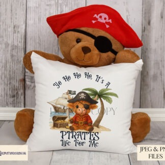 Highland Cow Pirates Designs Set with 8 variations, male and female options, worded and textless versions plus mock-ups