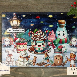 Hot Chocolate Station Chopping Board Designs Set with 3 festive A4 designs and mock-ups for Christmas chopping boards and kitchen products