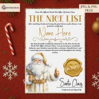 Santa’s Nice List Certificate Set with 16 festive variations in multiple colours and mock-ups