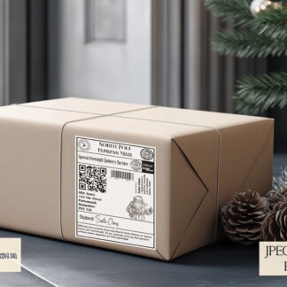 Santa Post Label and Wax Seal Designs Set with 1 delivery label and 7 coloured wax seals plus mock-ups