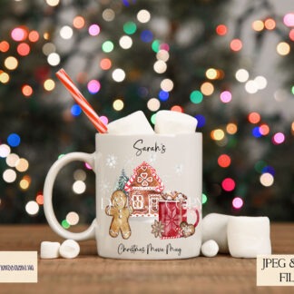 Christmas Movie Watching Designs Set with 10 watercoloured gingerbread designs and mock-ups for mugs, pillows and cushions