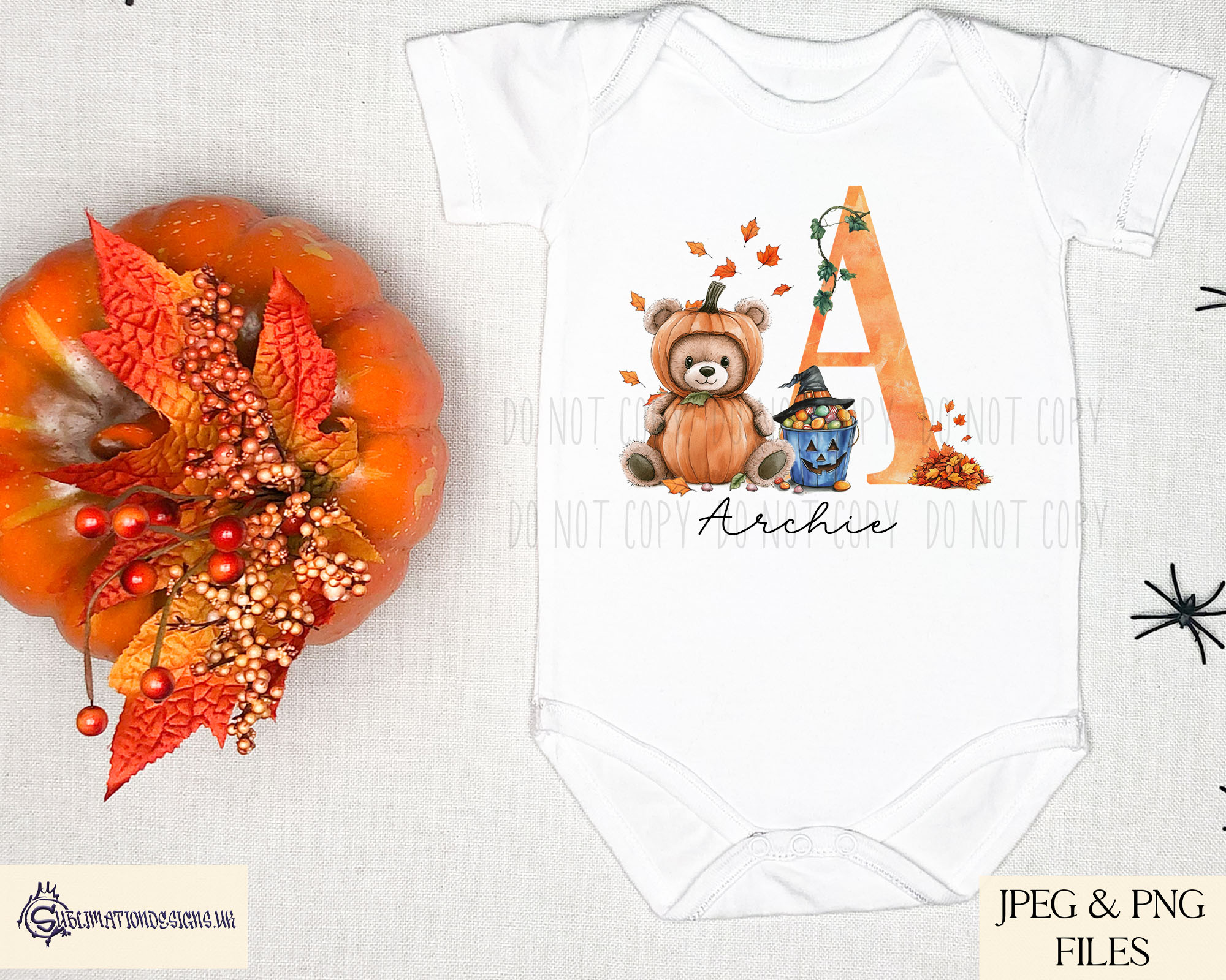 Halloween Teddy Bear Alphabet Duo Bundle featuring pumpkin teddy and witch teddy alphabets A–Z with mock-ups