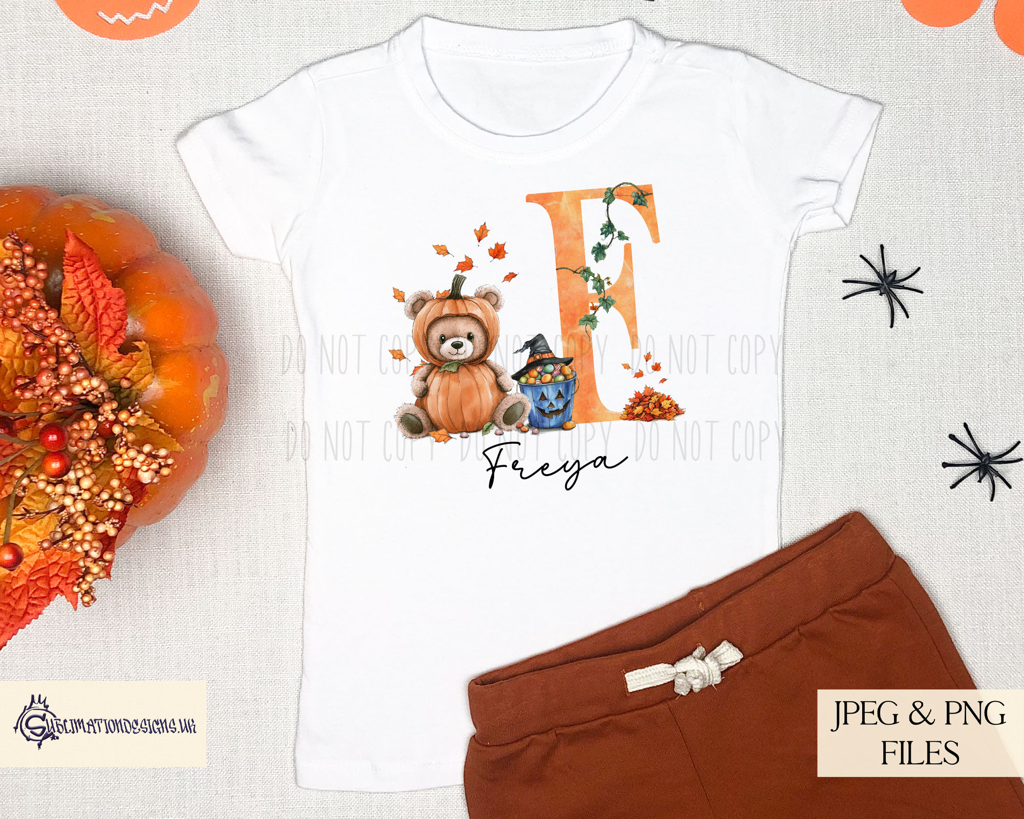 Halloween Teddy Bear Alphabet Duo Bundle featuring pumpkin teddy and witch teddy alphabets A–Z with mock-ups