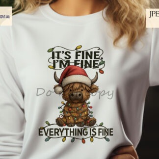 Christmas Tangled Highland Cow Designs Set with 2 variations, textless and wording version, plus mock-ups