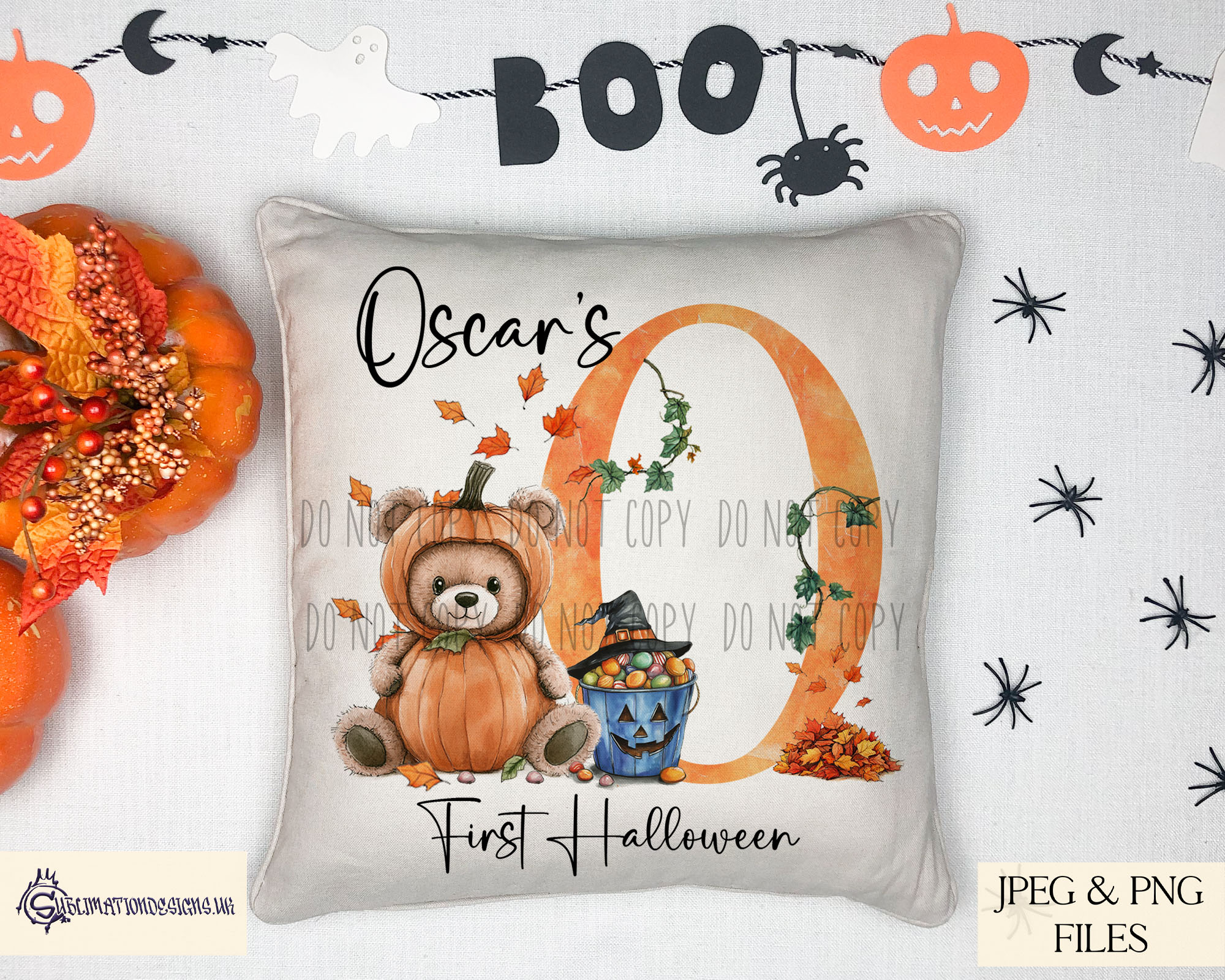 Halloween Teddy Bear Alphabet Duo Bundle featuring pumpkin teddy and witch teddy alphabets A–Z with mock-ups