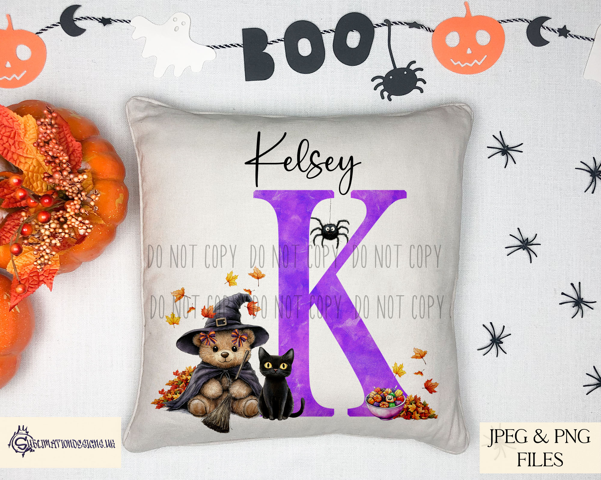 Halloween Teddy Bear Alphabet Duo Bundle featuring pumpkin teddy and witch teddy alphabets A–Z with mock-ups