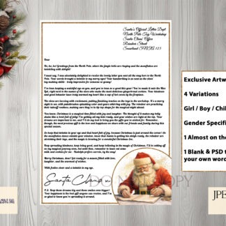 Santa’s Written Letter Design Set featuring 7 letter and badge variations with PSD files and mock-ups