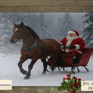 One Horse Open Sleigh Design Set featuring Santa’s sleigh with horse in snow, perfect for sublimation and holiday products
