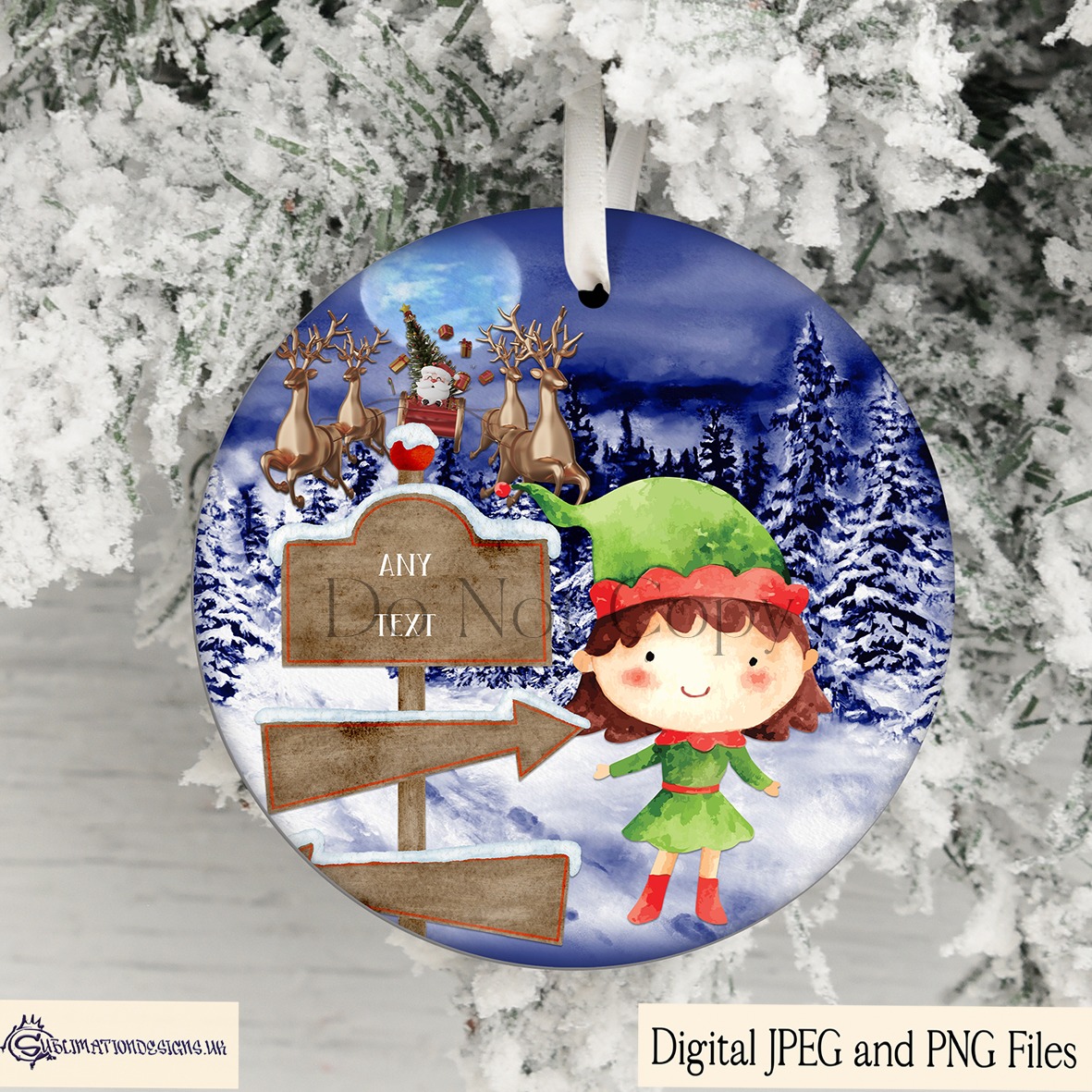 Circular Christmas bauble designs featuring gonks, snowmen, gingerbread, and whimsical dolls