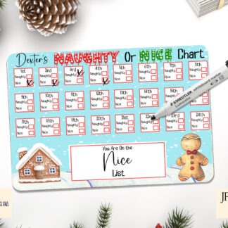 Naughty or Nice List Chart Designs Set featuring festive Gingerbread, Santa, Elves, Gonk and Penguin themes