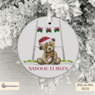 Welsh Rugby Christmas Bear Set featuring three festive designs with Welsh-themed rugby bear in a Santa hat