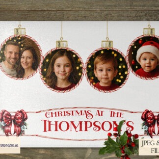 Christmas Bauble Photo Frame Designs Set featuring customizable holiday photo frames with 3 or 4 baubles