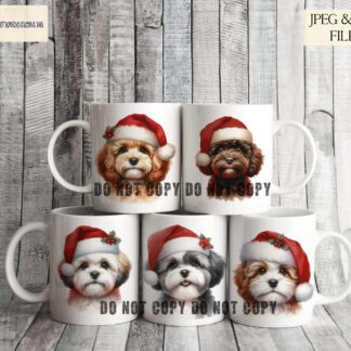 Dogs in Christmas Hats Bundle featuring multiple dog breeds in festive hats for Christmas sublimation projects