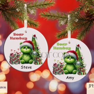 Funny grumpy Christmas designs featuring a Highland Cow, Sheep and Teddy Bear in festive colours