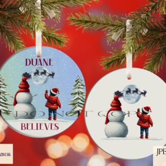 Santa’s Wave design showing children waving to Santa beside a snowman