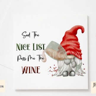 Comedy Wine List Gonk Gnome Designs Set featuring gnomes with red, white and rosé wine, funny wording options and mock-ups