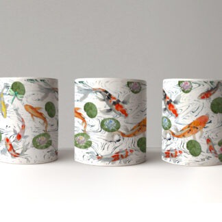 Koi carp mug wrap sublimation designs in a range of colours for mugs and coasters