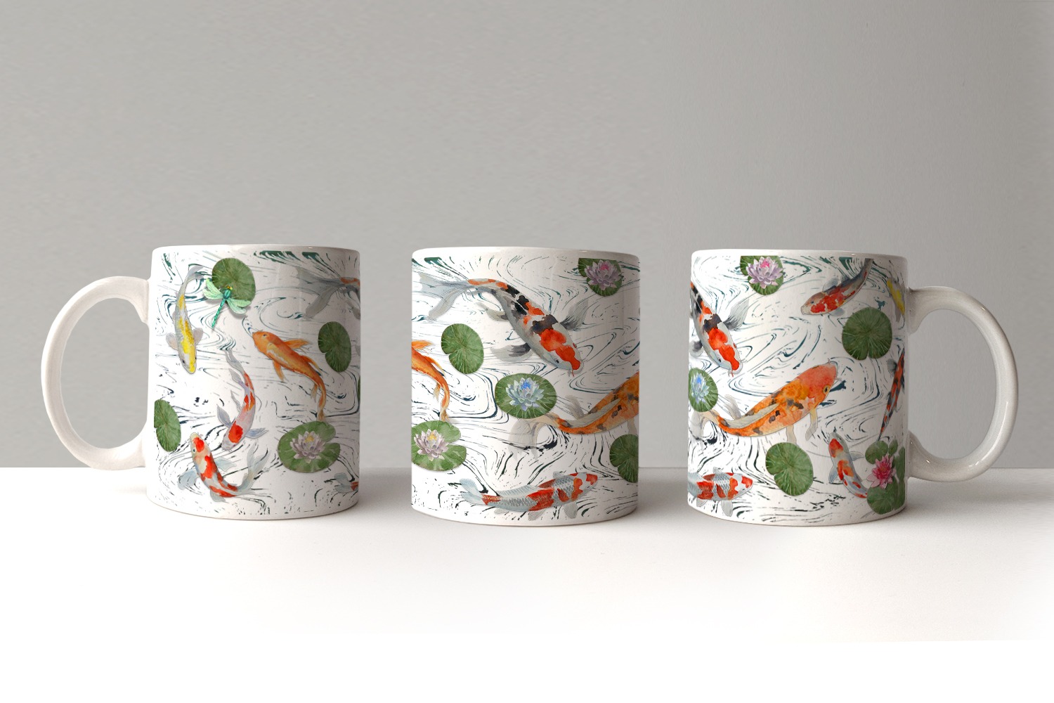 Koi carp mug wrap sublimation designs in a range of colours for mugs and coasters