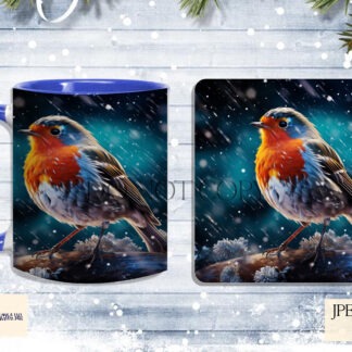 Christmas Cup and Coaster Designs Set with 12 mug wraps and 12 matching coasters featuring festive themes and mock-ups