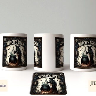 Witch’s Brew Design Set featuring witchcraft-themed mug wrap, A4 design and square template