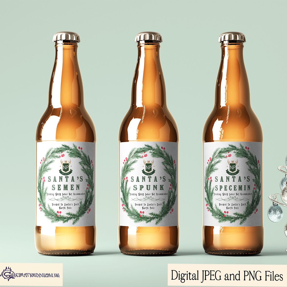 Funny Bottle Label Design Set featuring adult humour beer and wine labels for Secret Santa and gag gifts