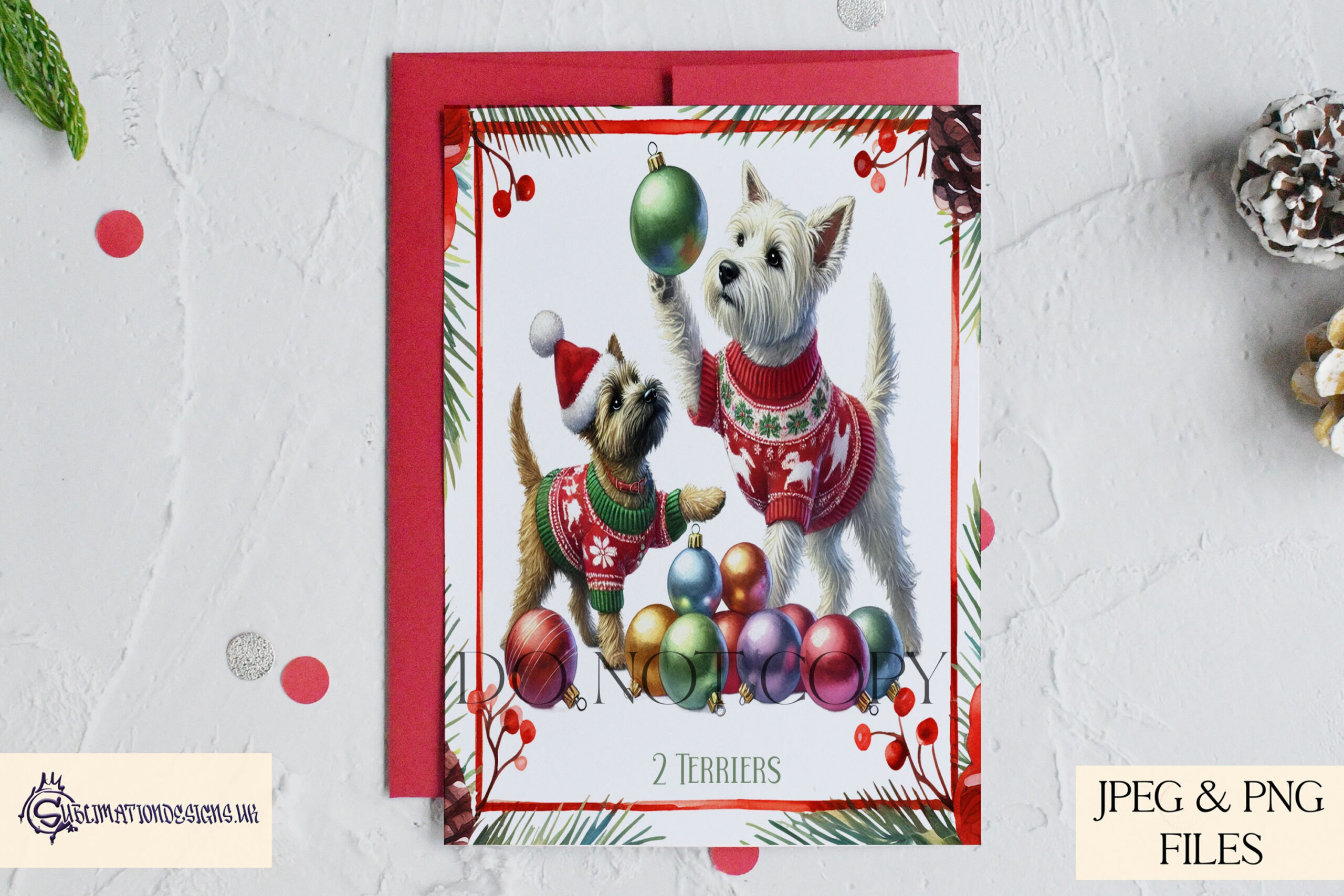 12 Dogs of Christmas Designs featuring festive dog illustrations inspired by the 12 Days of Christmas