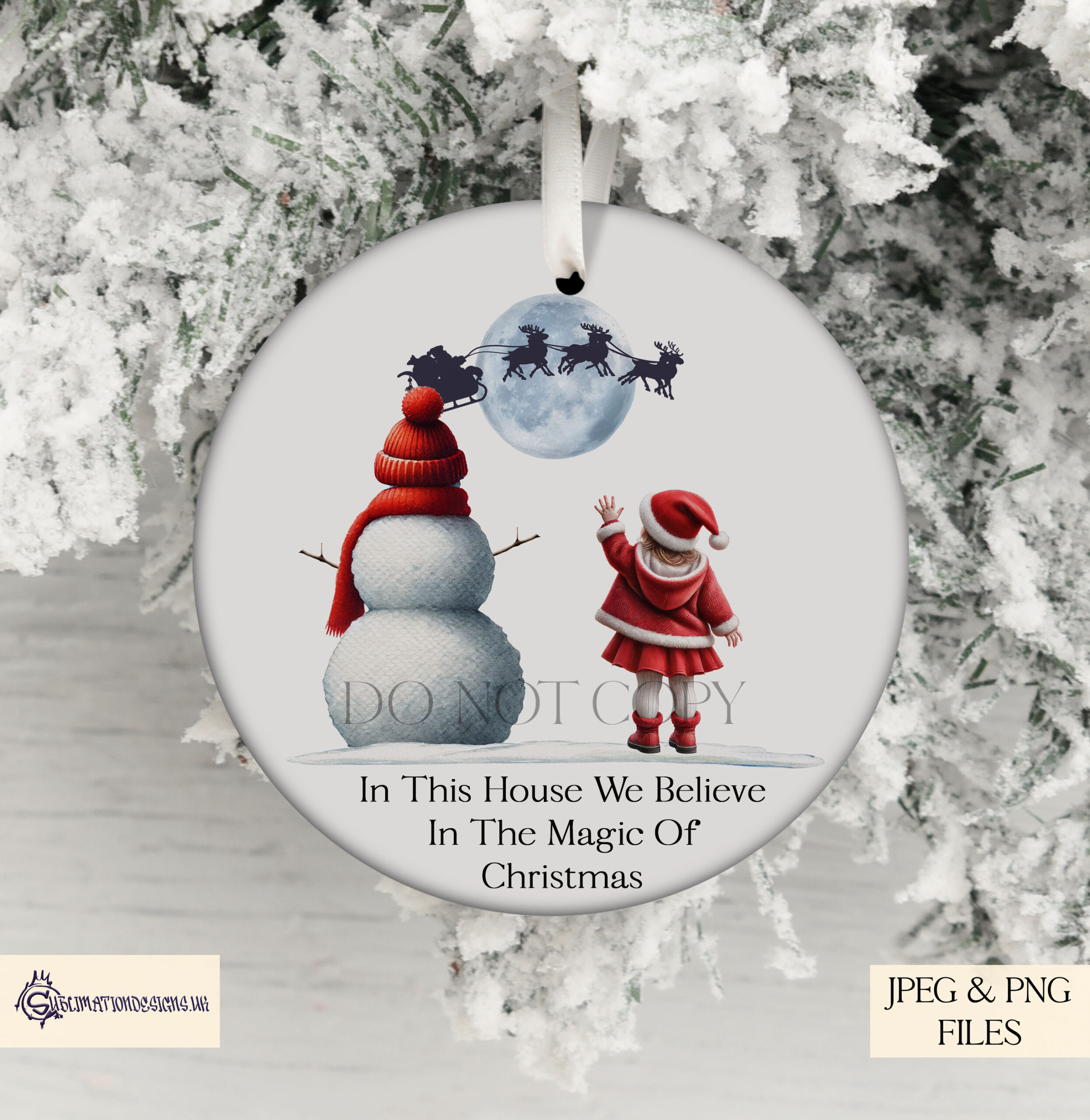 Santa’s Wave design showing children waving to Santa beside a snowman