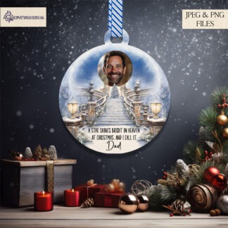 Christmas Memorial Design Set Staircase to Heaven featuring two designs with star and photo space options in square, round and bauble formats