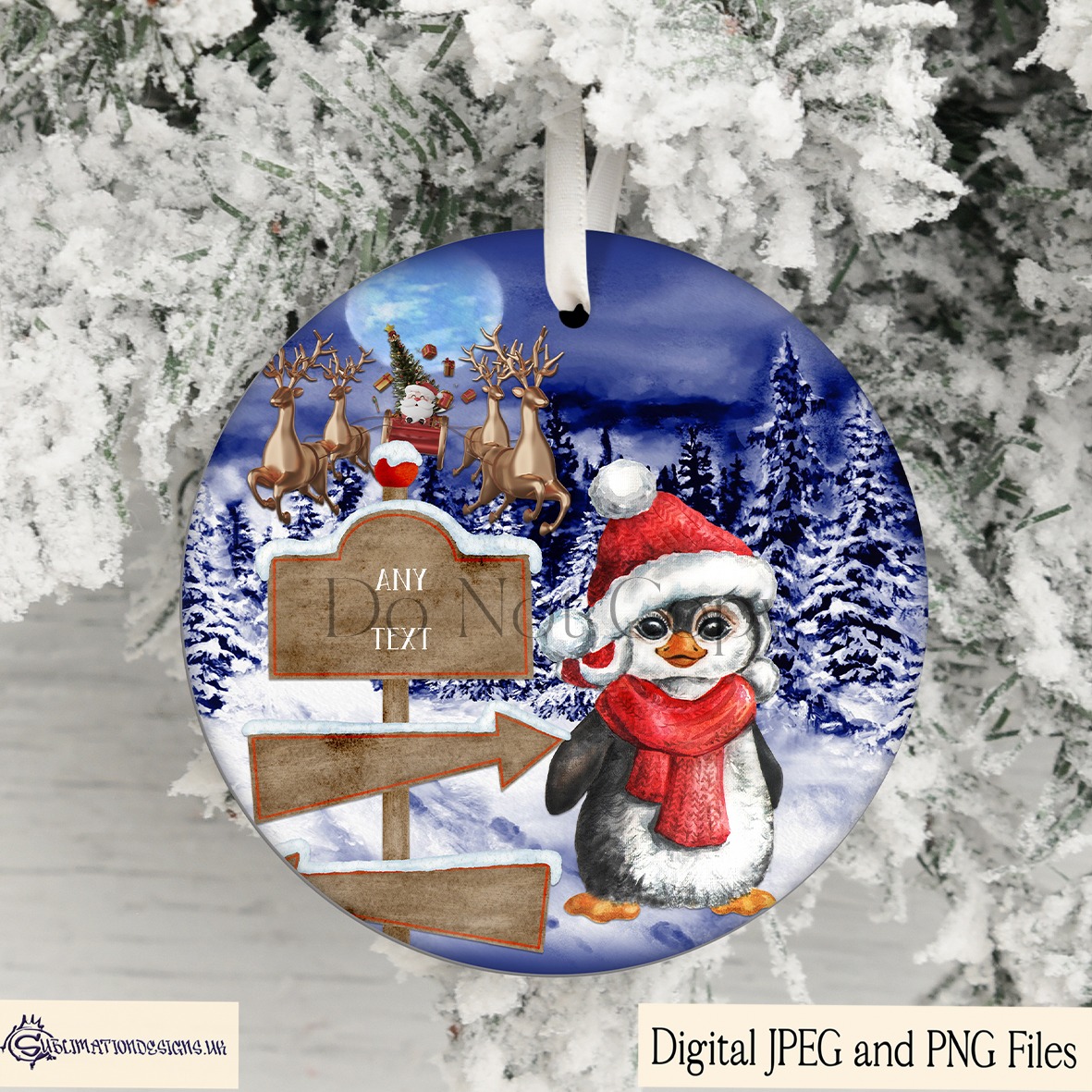 Circular Christmas bauble designs featuring gonks, snowmen, gingerbread, and whimsical dolls