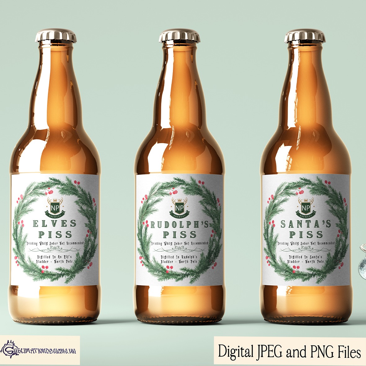 Funny Bottle Label Design Set featuring adult humour beer and wine labels for Secret Santa and gag gifts