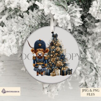 Kilted Nutcracker Highland Cow Design Set featuring six festive textless designs in multiple colour schemes