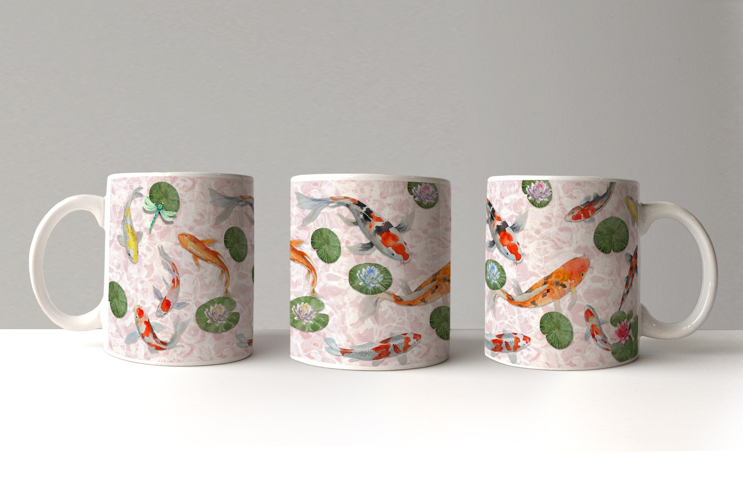Koi carp mug wrap sublimation designs in a range of colours for mugs and coasters