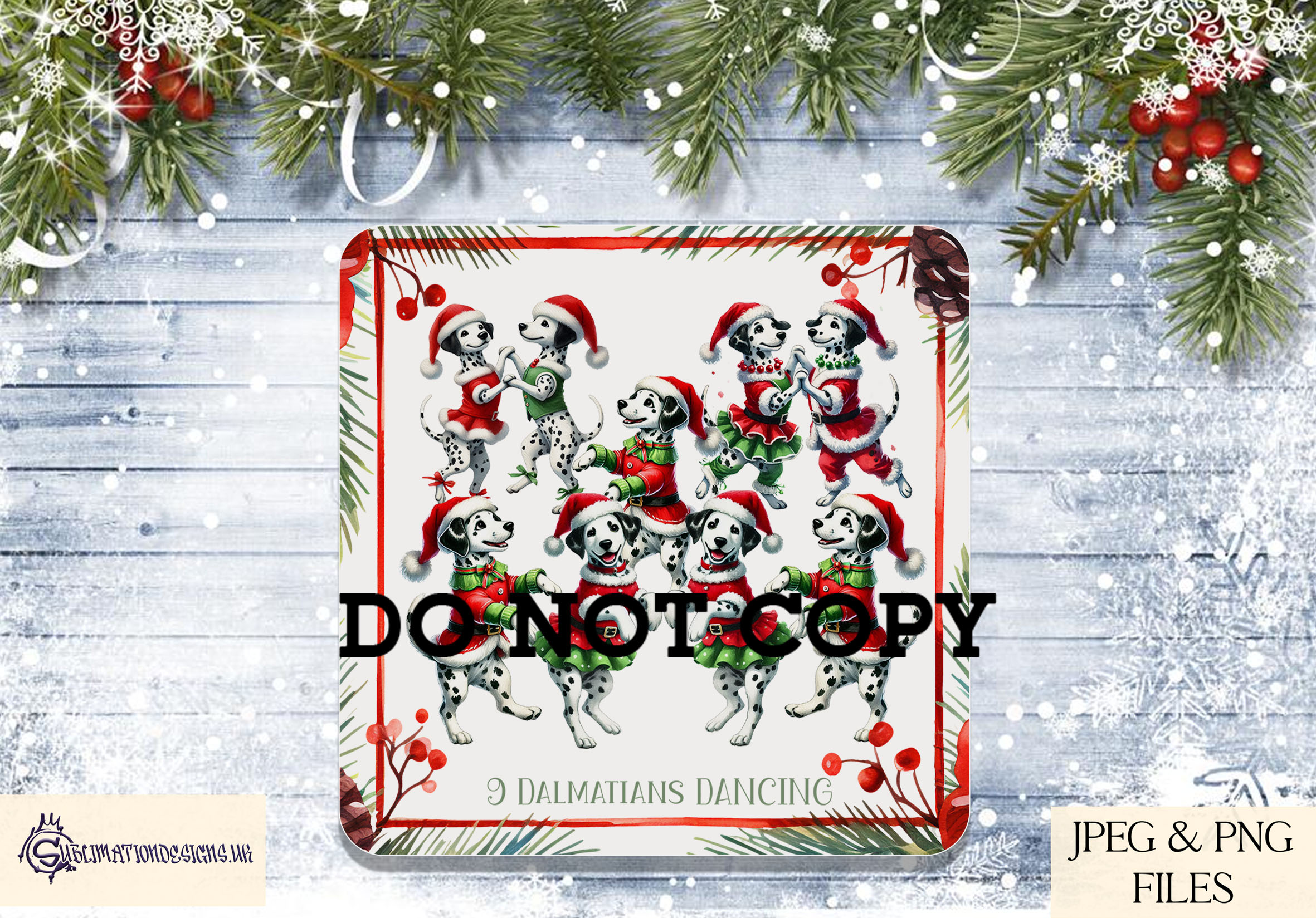 12 Dogs of Christmas Designs featuring festive dog illustrations inspired by the 12 Days of Christmas