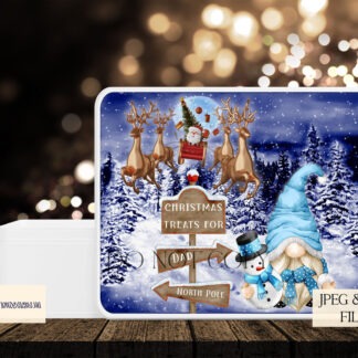 A4 landscape Christmas designs featuring gonks, snowmen, and festive characters for magnetic boxes, tins, and slates