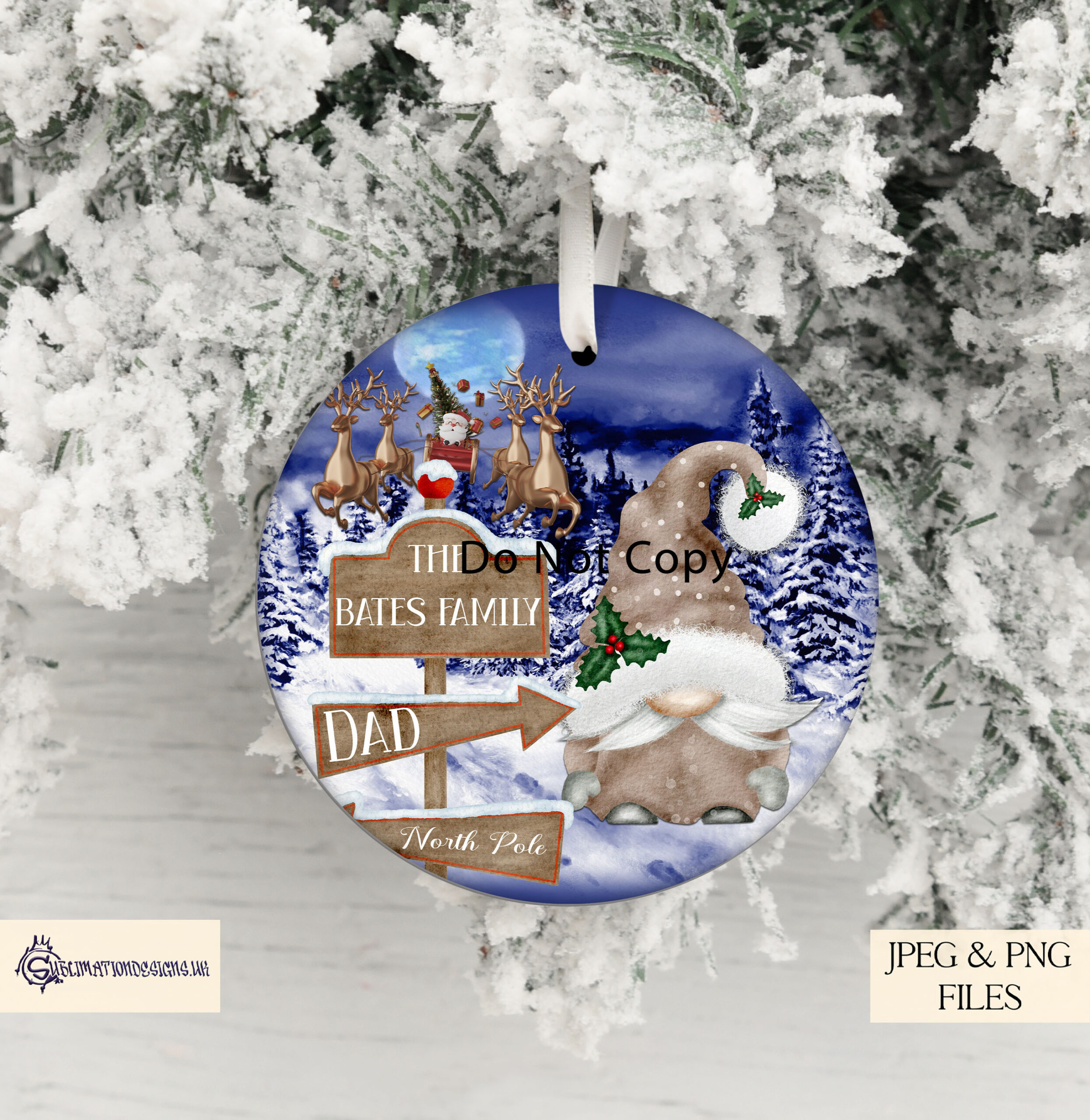 Circular Christmas bauble designs featuring gonks, snowmen, gingerbread, and whimsical dolls