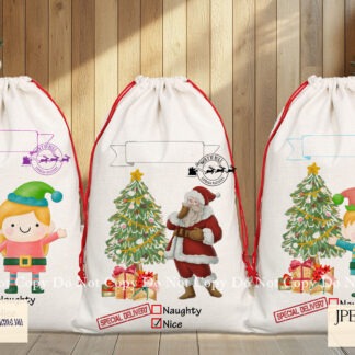 Children’s Santa Sack Designs and Alphabet Set featuring 10 festive designs, a 26-letter alphabet and multiple mock-ups