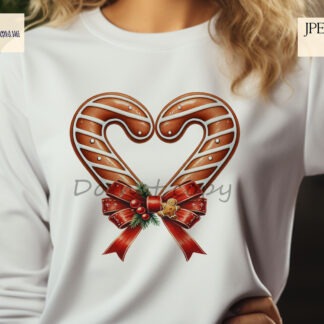 Gingerbread heart design with red, green, blue, and pink bow options