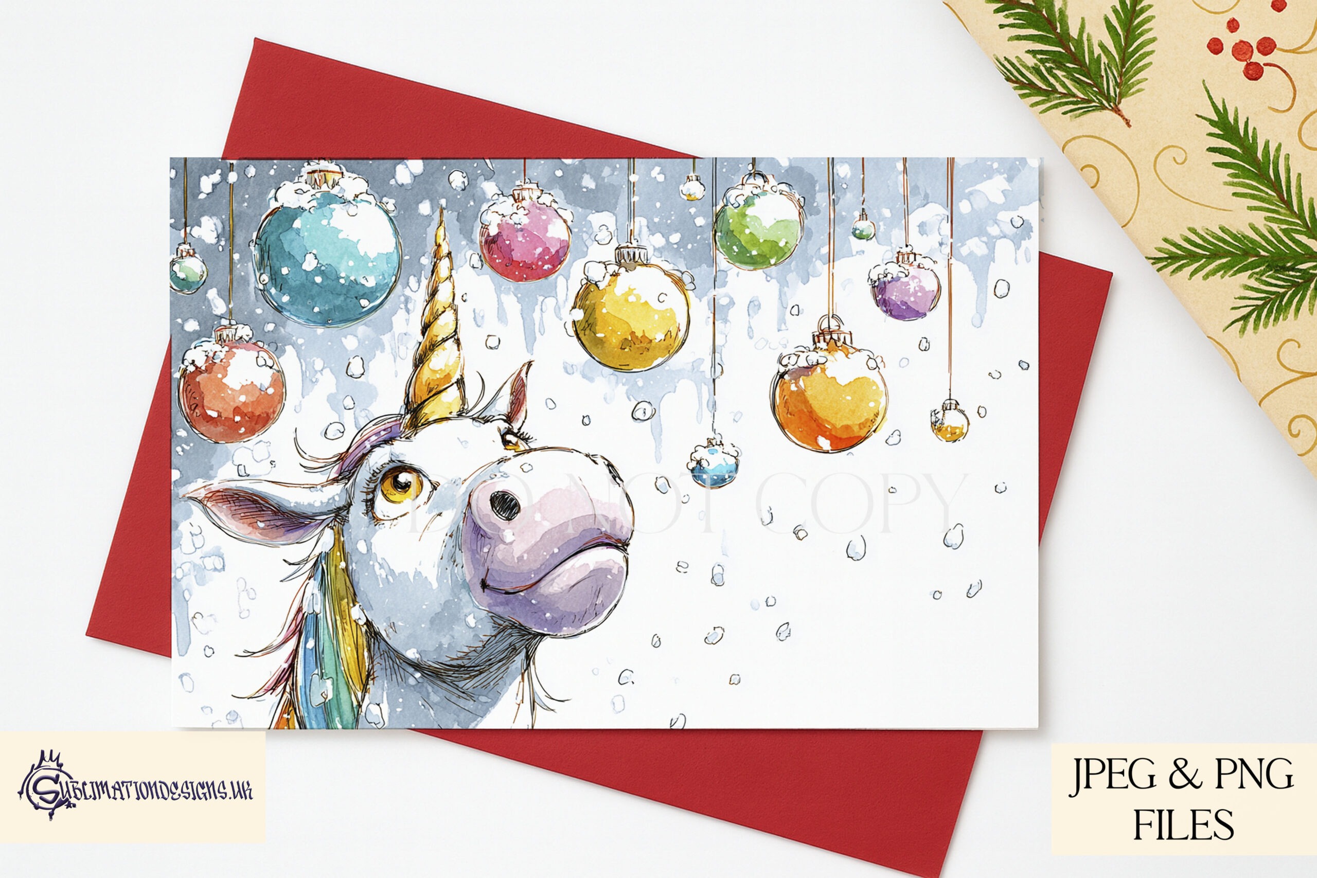 Enchanted Christmas Sketch Set 2 with dinosaurs, ballerinas, unicorns, woodland animals, and festive village scenes