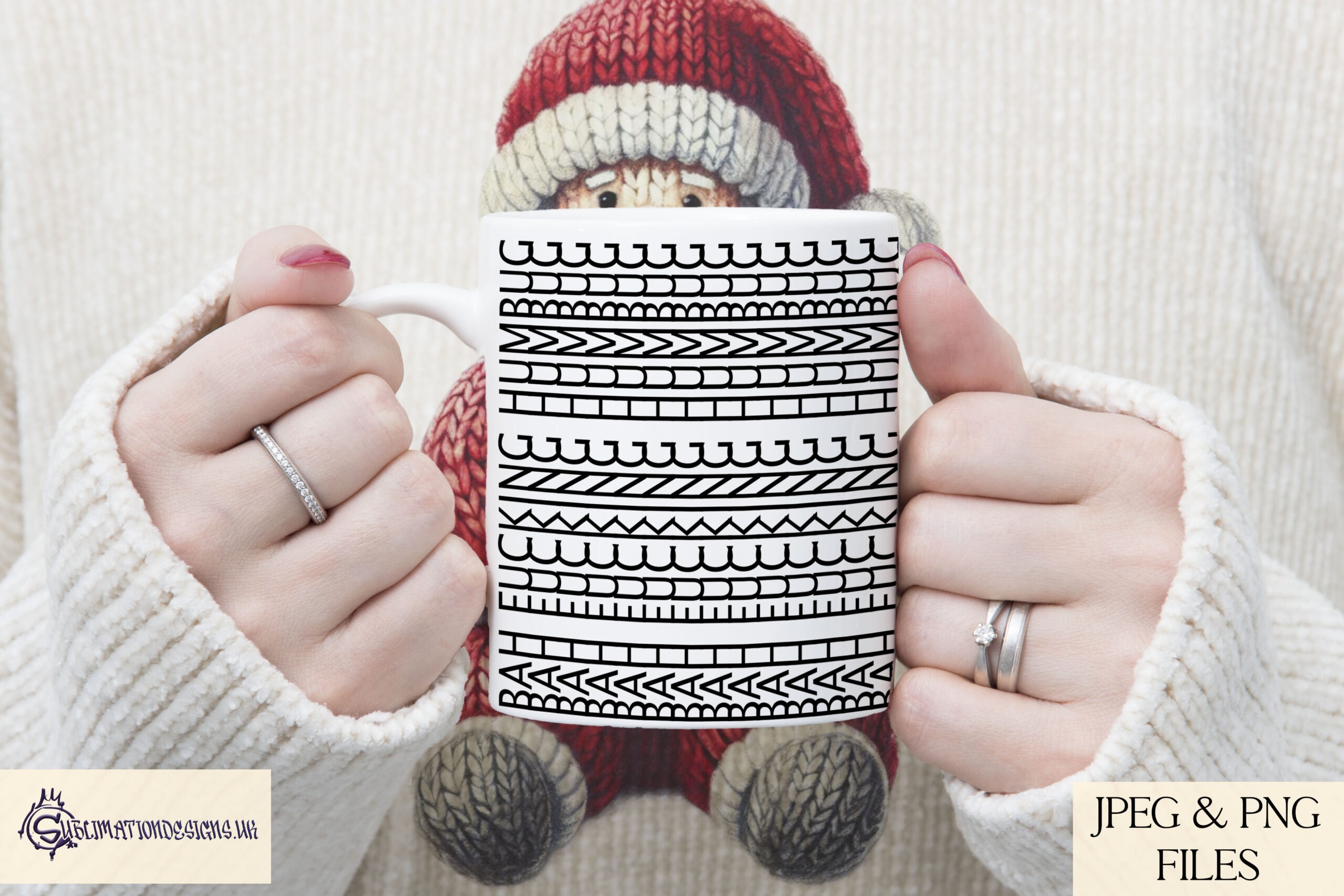 Swearing pattern Christmas mug wraps with funny festive phrases