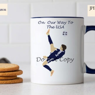 Hand drawn Scottish football overhead kick artwork shown on product templates