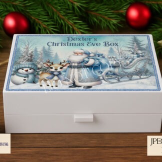 Santa and Friends baby blue landscape design shown on product templates