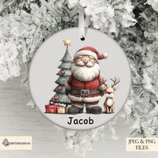 Santa and reindeer sketch artwork shown on multiple product templates