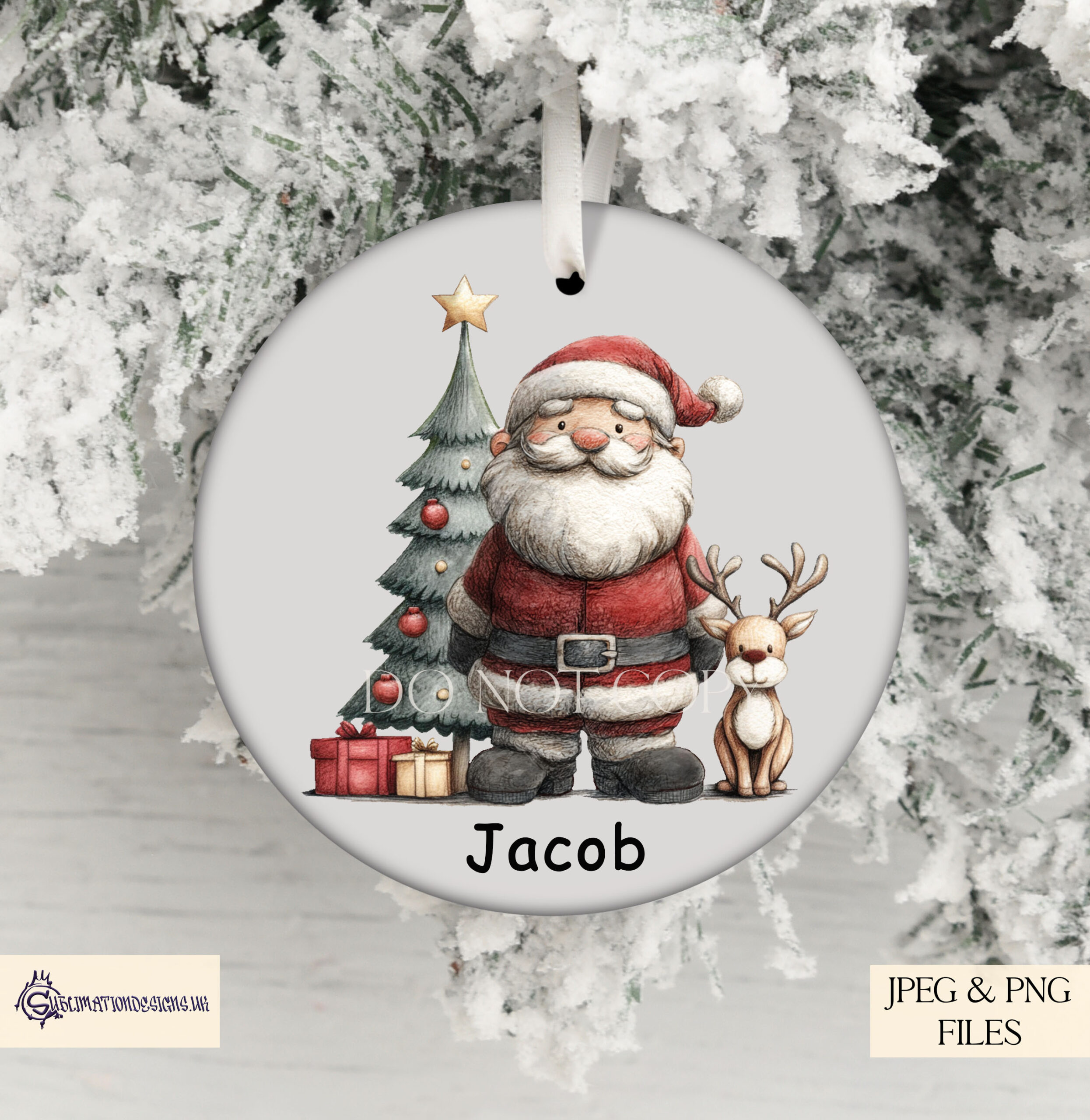 Santa and reindeer sketch artwork shown on multiple product templates