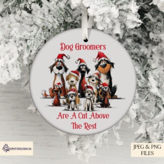 Christmas dog sketch design set featuring festive dogs wearing Santa hats with Merry Woofmas wording